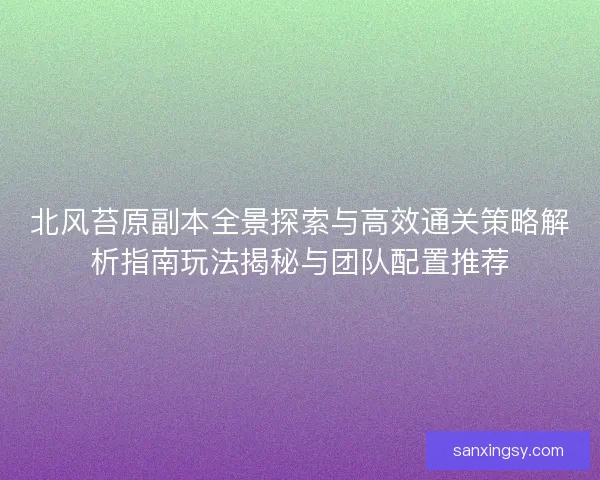 北风苔原副本全景探索与高效通关策略解析指南玩法揭秘与团队配置推荐
