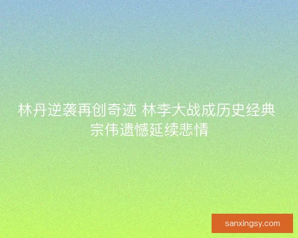 林丹逆袭再创奇迹 林李大战成历史经典 宗伟遗憾延续悲情